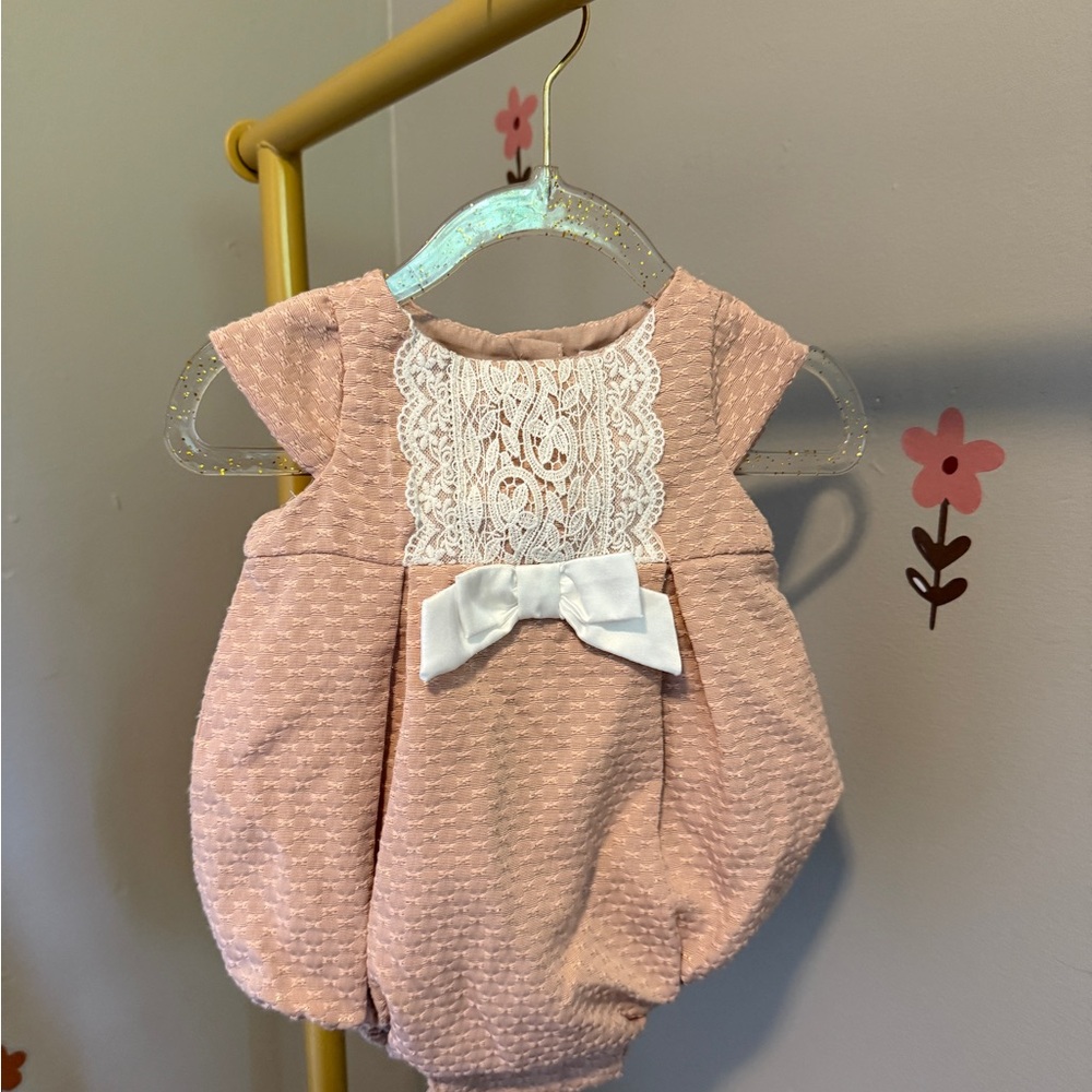 Pink Baby Romper with Lace and Bow